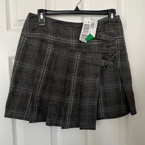 United Colors of Benetton Gray Plaid Skirt Kilt Italy size 42 US 6 New NWT